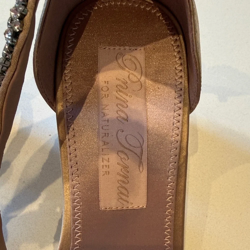 Pnina Tornai for Naturalizer Ahava Crystal-Embellished Tan Heels, Size 9.5W